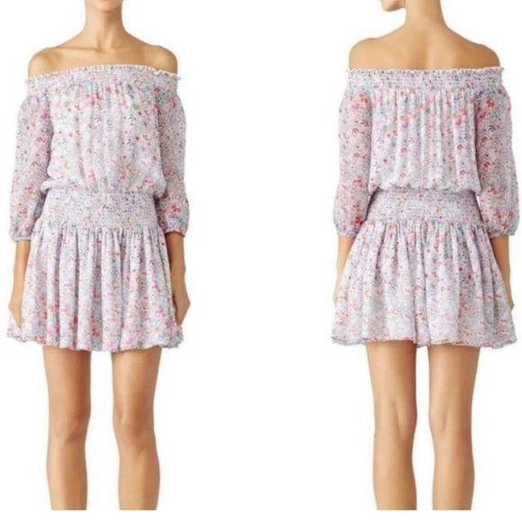 Shoshanna Dresses & Skirts - Shoshanna Silk Floral Smocked Off Shoulder Dress
